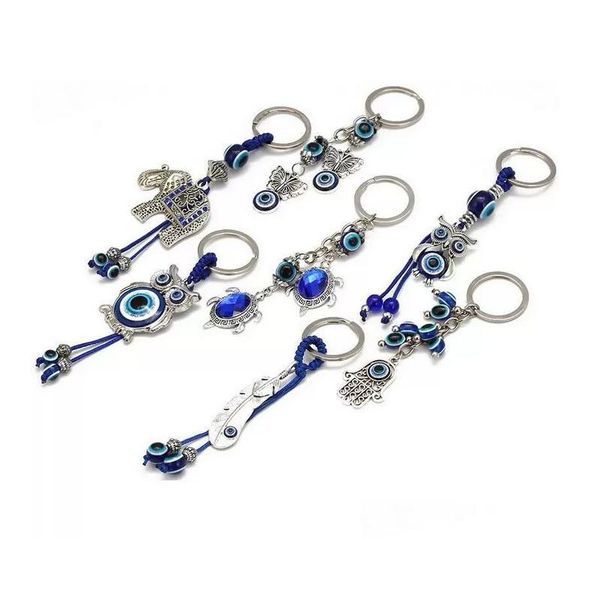 Chaveiros Lanyards Animal Borboleta Tartaruga Elefante Mau Olhos Chaveiro Chaveiro Vidro Azul Olho Pingente Ornamento Anel Drop Entregar Dhbhd