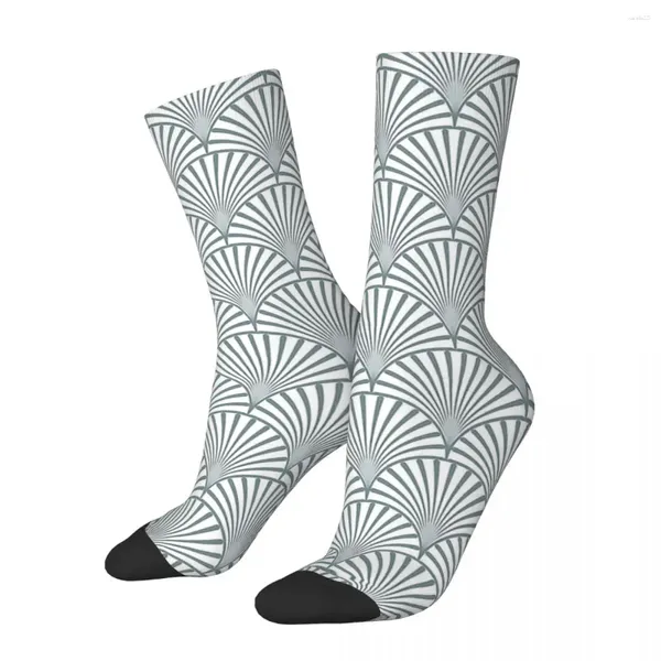 Calzini da uomo Happy Funny Art Deco Fan Pattern Grigio chiaro Bianco Vintage Harajuku Motivi geometrici Crew Crazy Sock Gift stampato
