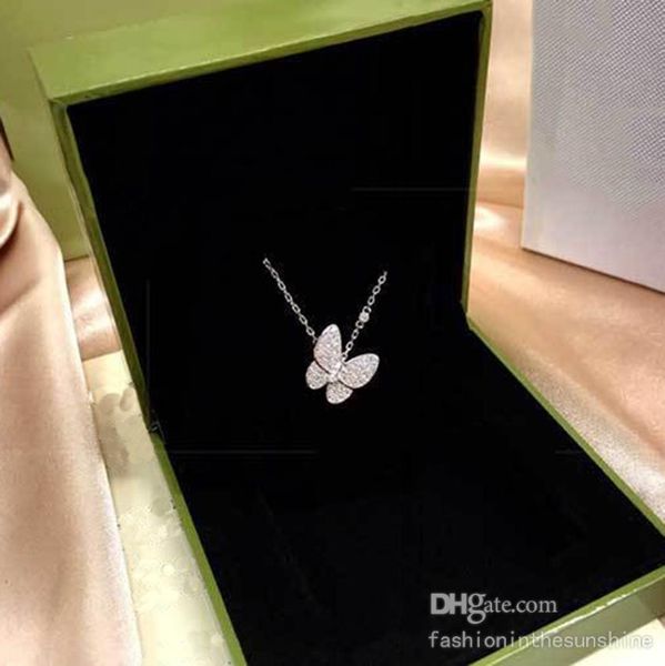 Ювелирные изделия подвеска-бабочка серебряное ожерелье дизайнерский медальон с бриллиантами для мужчин и женщин розовое золото платиновые ожерелья заявление для Christm9038312