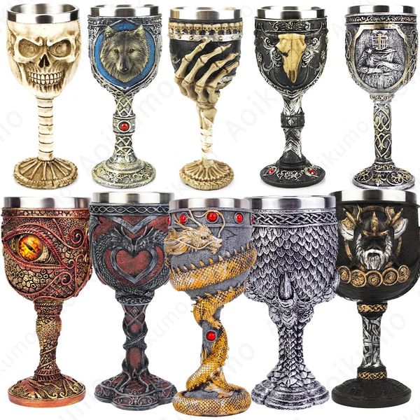 Canecas Criativo 3D Gótico Vinho Goblet Estilo Contém Dragão Garra Viking Crânio Esqueleto Punk Vidro Halloween Presentes Bar Drinkware Cup 231211