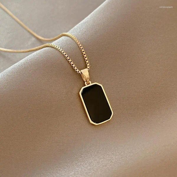 Anhänger Halsketten 316L Edelstahl Minimalistische Rechteckige Koreanische Schwarze Epoxy Damen Gold Farbe Halskette Exquisite Lange Schmuck Geschenk