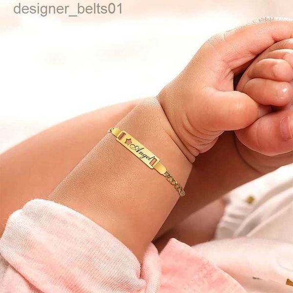 Charm-Armbänder, kostenlose Gravur, individueller Babyname, Birtate-ID-Armband, Edelstahl-Charme, kubanische Gliederkette, Armband für Kinder, Gilrs, Jungen, L231214