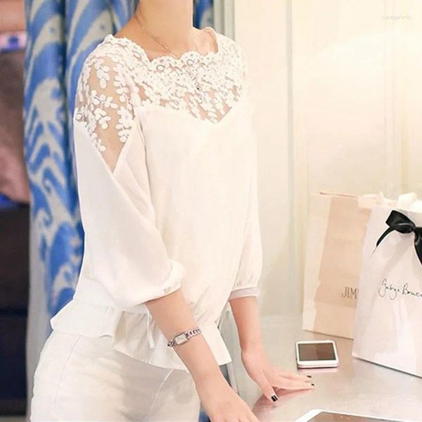 Kadınlar bluzlar büyük promosyon y2k2023 Sonbahar Kore dikişli dantel açıklık gömlek şifon kırpılmış kol bayanlar '