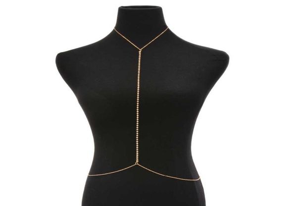 Moda net arnês strass corrente colar cor de ouro cintura corrente feminina jóias sexy biquíni metal corpo corrente p08116497394