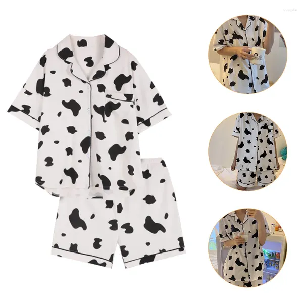 Pijamas femininos vaca pijamas mulher camisola casa padrão de noite para meninas as roupas dormir poliéster de manga curta roupas de noite moda