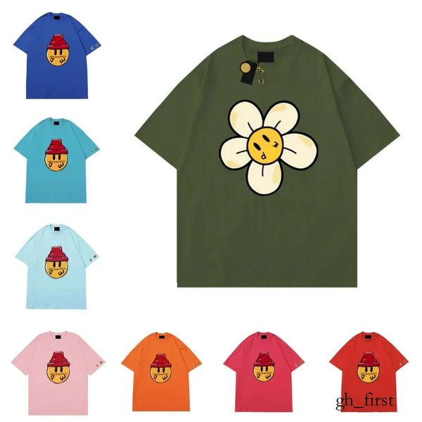 Drew T Shirt Erkekler Tasarımcı T-Shirts Gülümseme Yüz Yaz Hızlı Kurucu Kadın Tee Gevşek Üstler Yuvarlak Boyun Çiçek Şapkası Küçük Sarı Yüz Baskı 1247