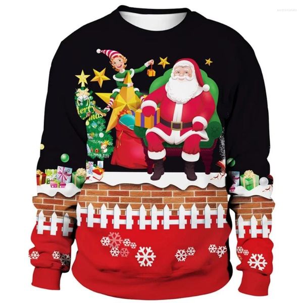 Suéteres masculinos moletom de natal papai noel roupas gráficas oversized manga longa topos moda masculina/feminina pulôver universal