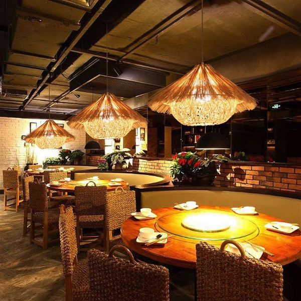 Rattan kolye lambaları avize bambu yuva ev lambası çubuğu restoran balkon güneydoğu şarap avizeleri247x