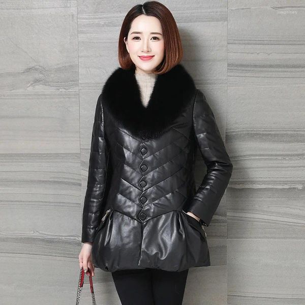 Frauen Leder 2023 Echtem Schaffell Jacke Pelz Kragen Unten Mäntel Warme Jacken Für Frauen Winter Mantel Koreanische Veste En cuir Femme