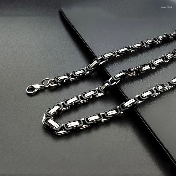 Ожерелья с подвесками, 5 мм, черный, серебряный цвет, византийская цепочка или браслет из нержавеющей стали, мужское ожерелье для мальчиков, ювелирное изделие, подарок, 55 см