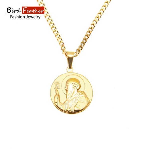 Pendentif Colliers Couleur dorée Collier en acier inoxydable pour hommes femmes St Benoît homme chaîne pendentifs Hip Hop bijoux de mode5989540