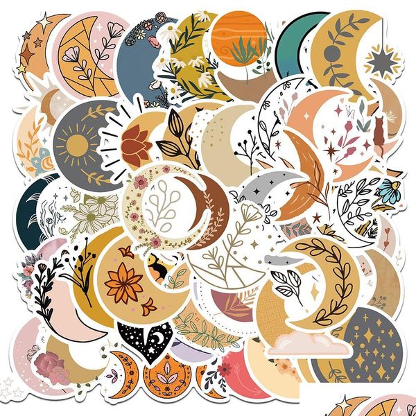 Outros adesivos decorativos 50 pcs bonito dos desenhos animados boêmio arte flor lua adesivos estéticos decalque laptop scrapbook telefone carro iti adesivo dhy91