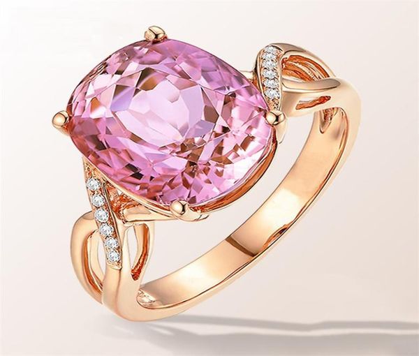 Modeschmuck Nachahmung Natürlicher Rosa Turmalin Ring Modering Weiblicher Rosa Kristall Eingelegter Zirkon Ring1514366