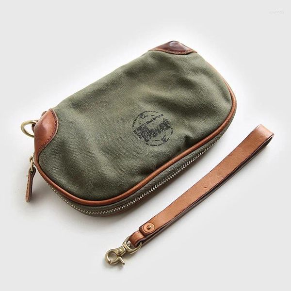 Brieftaschen Echtes Leder Leinwand Brieftasche Für Männer Männlich Vintage Luxus Lange Telefon Geldbörse Clutch Tasche Mit Reißverschluss Münzfach Kartenhalter