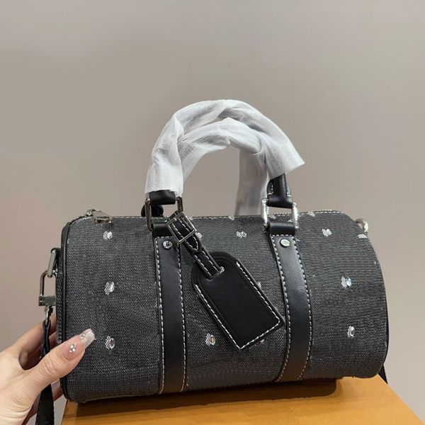 Borsa a cuscino in denim Borsa tote Borsa a tracolla da donna Borsa con strass moda Borsa a tracolla di grande capacità Chiusura con cerniera hardware argento Borsa a mano Borsa tracolla rimovibile