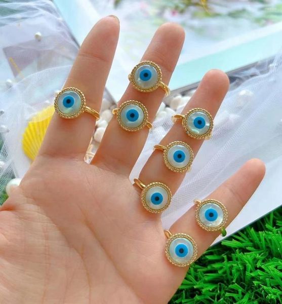 Anelli a grappolo 10 pezzi di lusso Cz Micro pavimenta rotondo/anello a forma di mano di Hamsa placcato oro impilabile Mop Shell Eye per regalo di gioielli da donna