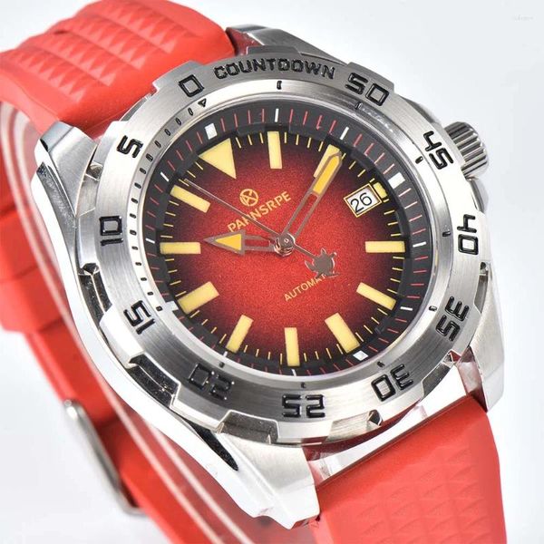 Orologi da polso PARNSRPE Giappone NH35A Movimento Est Orologio meccanico da uomo Vibrante Caratteristico Design con lunetta girevole spazzolata rossa