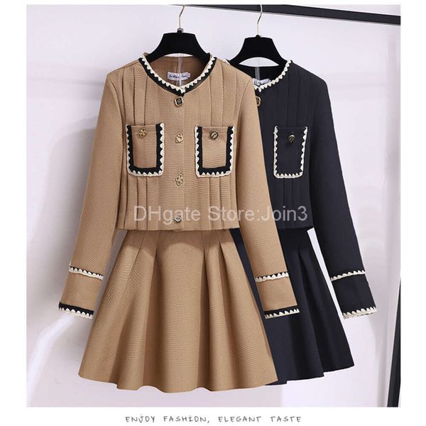 Zweiteiliger Kleid Herbst Winter Tweed Rock Anzug hochwertige Frauen Single Breasted Short Jackel Copp Kleid Minirock Female 2 -teiliges Set 2024