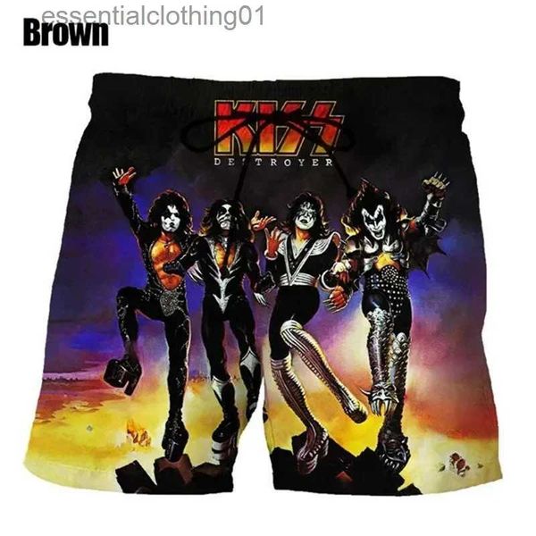 Shorts masculinos Love Gun Band Shorts Men Men Cool Hard Rock 3D Board shorts Swimsuit Homme 2023 Trunks de natação Hip Hop Kids Ice Shorts L231212