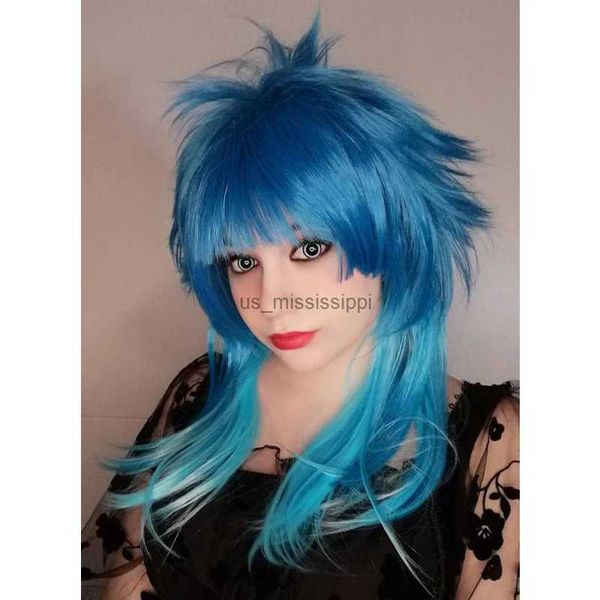 Perucas sintéticas HAIRJOY Dramático Assassinato DMMD Seragaki Aoba Cosplay Costume Party Wig Dois Tons Azul Ombre Cabelo Sintético Frete GrátisL240124