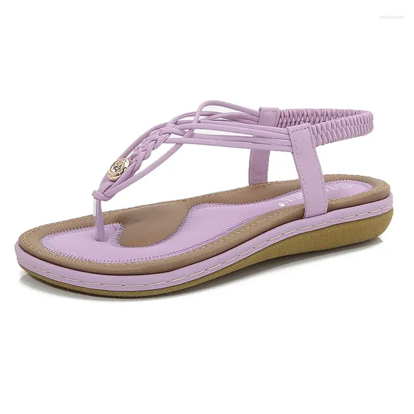 Sandalen Frauen Sommer Sandls Böhmischen Stil Gewebte Flip-Flops Flache Ferse Schuhe Mit Große Größe Mode 2023