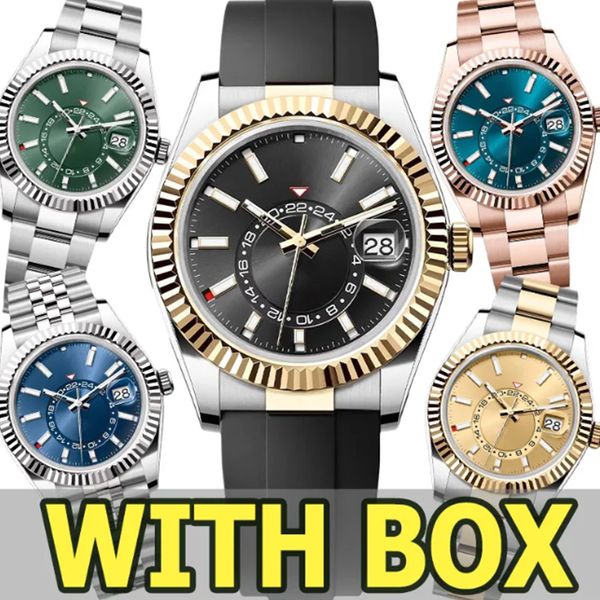 Relógio masculino designer relógio de luxo de alta qualidade duplo spin sky 42mm movimento mecânico automático 904l relógio de aço inoxidável safira luminescente com caixa