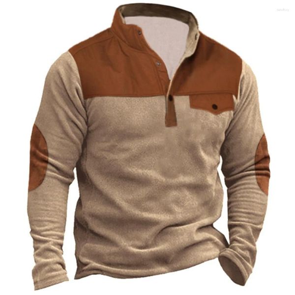 Herren Hoodies Herbst Pullover Hoodie Männer Casual Solide Patchwork Sweatshirt Tops Drehen-unten Kragen Langarm Lose