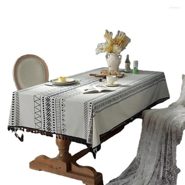 Masa bezi masa örtüsü bohemian sütlü beyaz tuval geometrik çok renkli baskılı dikdörtgen yıl
