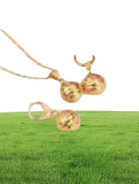 Collana con ciondolo a sfera rotonda Collana con catena Orecchini Set di gioielli Solid Fine 24 k Oro giallo riempito con collane di perline per donna8974334