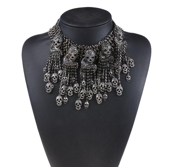 Luxus Kristall Strass Schädel Quaste Halsband Halskette Frauen Maxi Chunky Ketten Fransen Aussage Große Kragen Halsketten Anhänger6262304