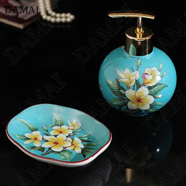 Dispensador de sabão líquido chinês flor pintura cerâmica dispensador de sabão doméstico acessórios conjunto pintado flores pássaro decorativo shampoo garrafa 231211