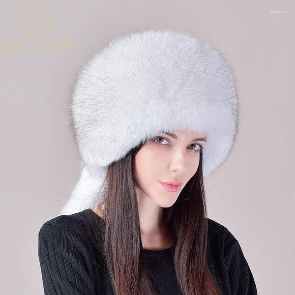 Berets 2023 Inverno Mulheres Chapéu De Pele Fofo Soviético Feminino Ao Ar Livre Quente Cap Neve Chapéus 5 Caudas Real Bomber Frio