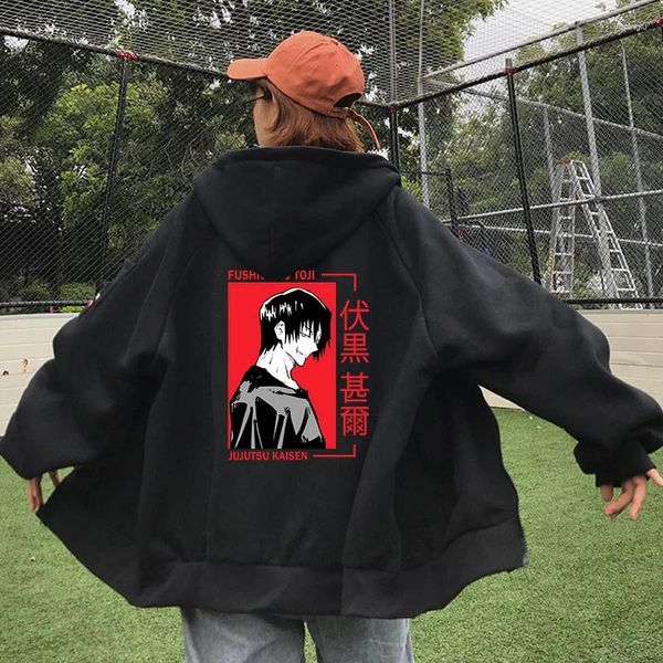 Hoodies masculinos anime jujutsu kaisen fushiguro toji impressão gráfica com capuz masculino feminino zíper plus size sweatshir harajuku unsiex zip jaqueta