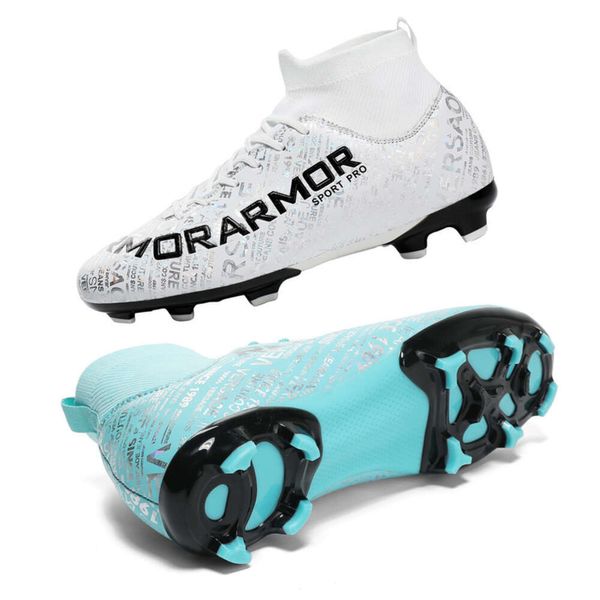 High Top Football Boots Women Men Professional AG TF Soccer Cleats Youth Boys Girls Training Shoes Black White Blue