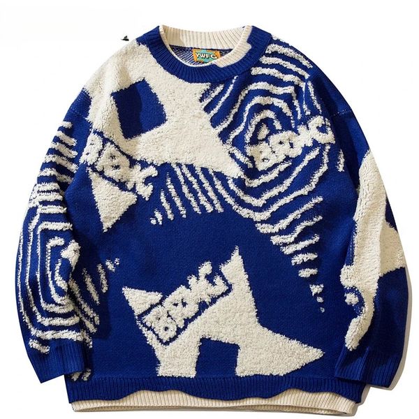 Roupa íntima térmica masculina Harajuku Retro Graffiti Star Jumper Knit Sweater Oversized Inverno Coreano Pulôver Vovô Feio Mulheres Y2K Grunge 231212