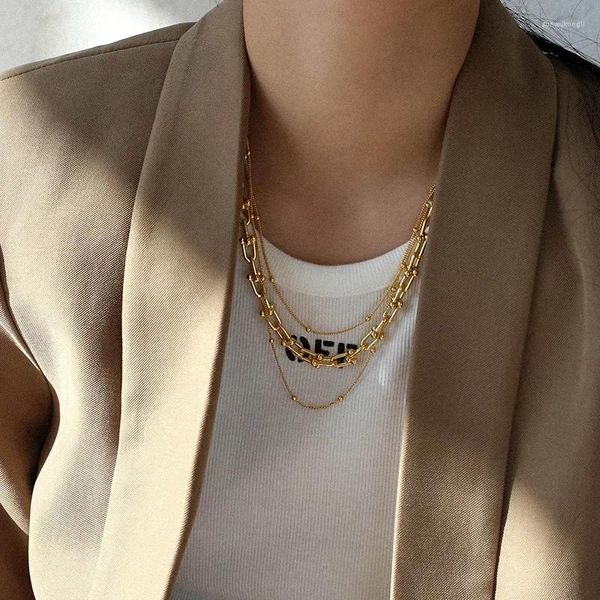 Halsketten mit Anhänger, doppelte Kette, goldene Bohne, Schlüsselbein-Halskette, vielseitiger, gestapelter Halsband, verstellbar
