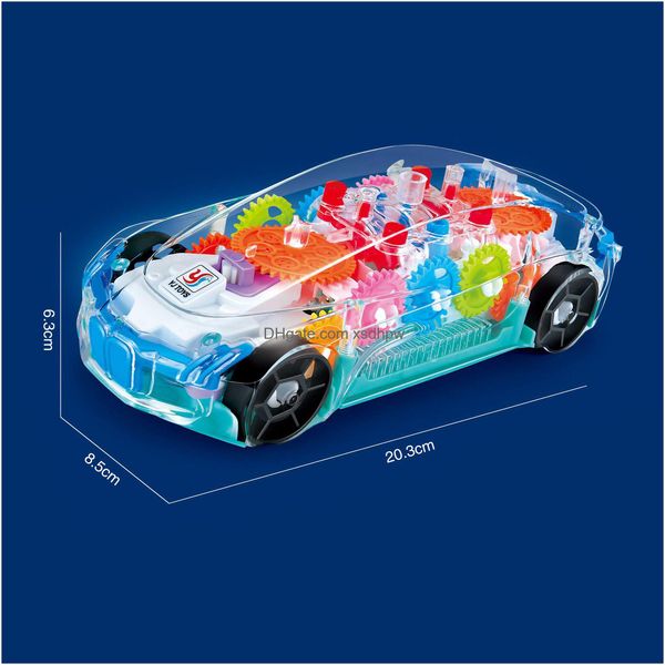 Carro de brinquedo transparente elétrico ver através de carros mecânicos bateria operado veículo de corrida brinquedos visíveis engrenagens móveis coloridas brilhantes dhbjf
