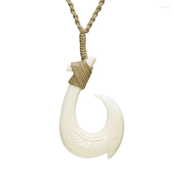 Collane con ciondolo NGX121 Gioielli da uomo fatti a mano Zelanda Tribù Maori Yak Bone Fish Hook Collana da donna per tessitura di corde per il surf