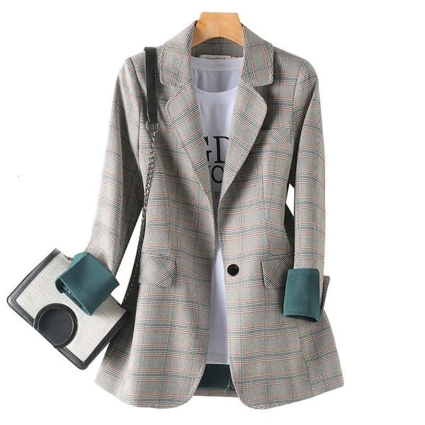 Ternos femininos blazers moda negócios entrevista xadrez ternos feminino trabalho escritório senhoras manga longa primavera casual blazer 231211