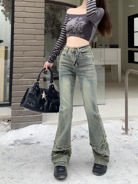 Jeans da donna 2023 Coreano Y2K Moda Old Blue Slim Stacked Flare Pants 90S Abiti Vintage Donna Pantaloni eleganti Lady Roupas Feminina