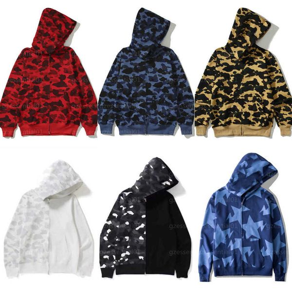 Shark Hoodie Designer Hoody Erkek Zip-up Hoodie Kadın Kamuflaj Ceket Uzun Kollu Kapşonlu Ceket Moda Sweatshirt Sweater Erkek Kadın Hoodies