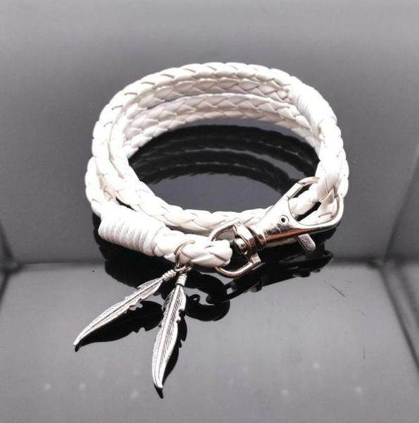 Link chain pulseiras de couro para mulheres pulseira branca homens planta folha mão envoltório trançado pulseira longa 42cmlink linklink2513943