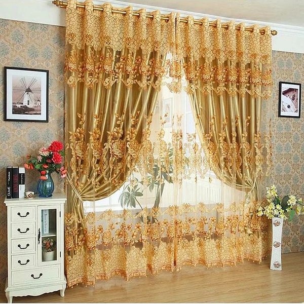 Vorhang Luxus Pure Golden Blackout Vorhänge Jacquard Schattierung Fenster Volant für Wohnzimmer Schlafzimmer Dekoration Custom 231211