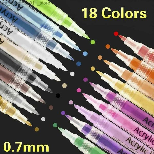 Pennelli per acquerello 18 colori / set Pennarello per vernice acrilica multicolore da 0,7 mm per studenti e appassionati di pittura Penne scolastiche con inchiostro ad acqua Q231212