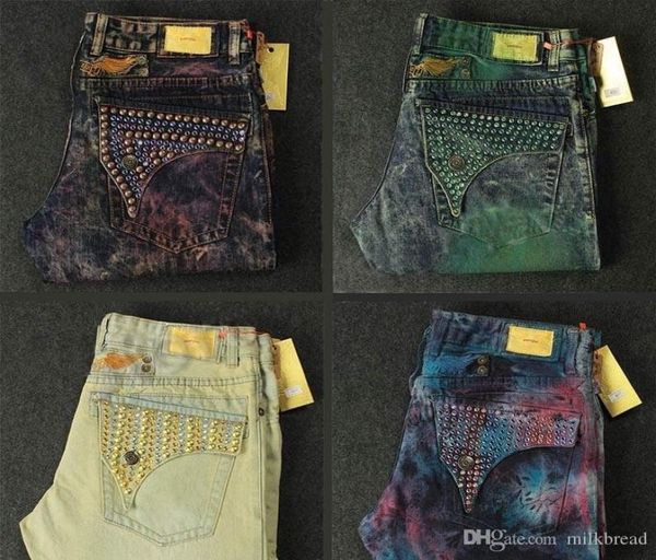 New Mens Robin Jeans Rock Revival Designer Denim Jean com Bolsos de Cristal Studs Calças de Motociclista Calças men039s tamanho 32426540193