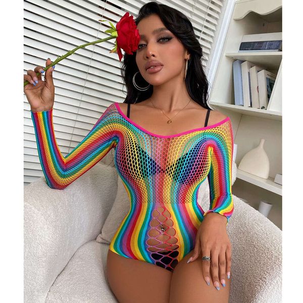 Frauen Regenbogen Fishnet Sexy Mesh Aushöhlen Durchsichtig Body Damen Erotische Transparente Verführerische Bodycon Unterwäsche sexy