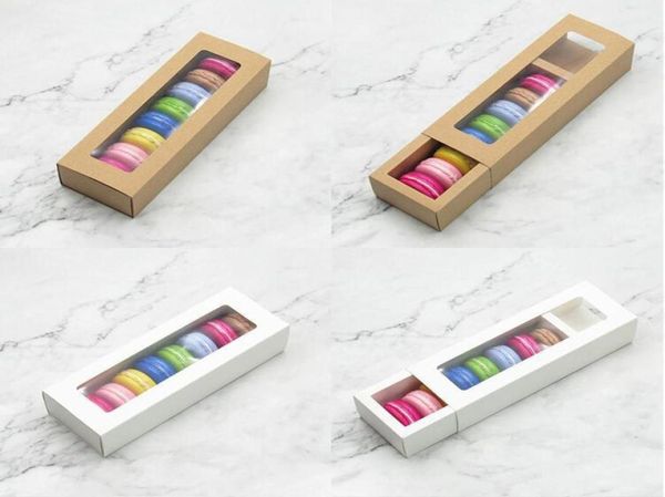 30 peças caixa de papel para embalagem de macaron branco marrom caixa de papelão kraft com janela transparente faça você mesmo biscoito macaron gift12392480