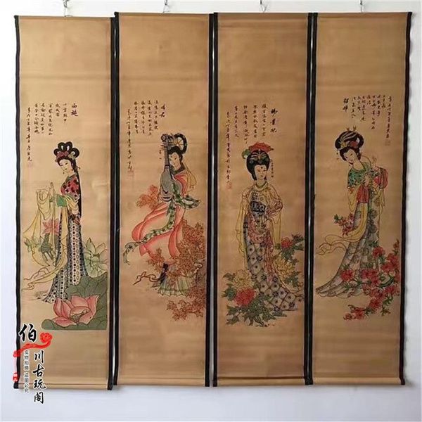 Cinese appeso pergamena Tang Yin Cina dipinto a mano antica bellezza Quattro antiche bellezze cinesi305S