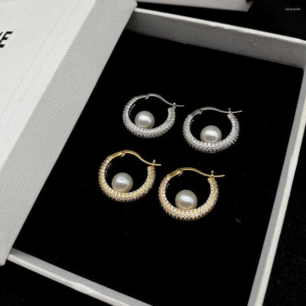Brincos de argola inspirados em marca de designer círculo pérola para mulheres elegantes joias simples presentes