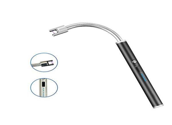 Electric Arc Lighter USB Rechargeable BBQ Grill Lighter with Flexible Neck Lighter Long Flameless Windproof LED Battery Indicator 6411687